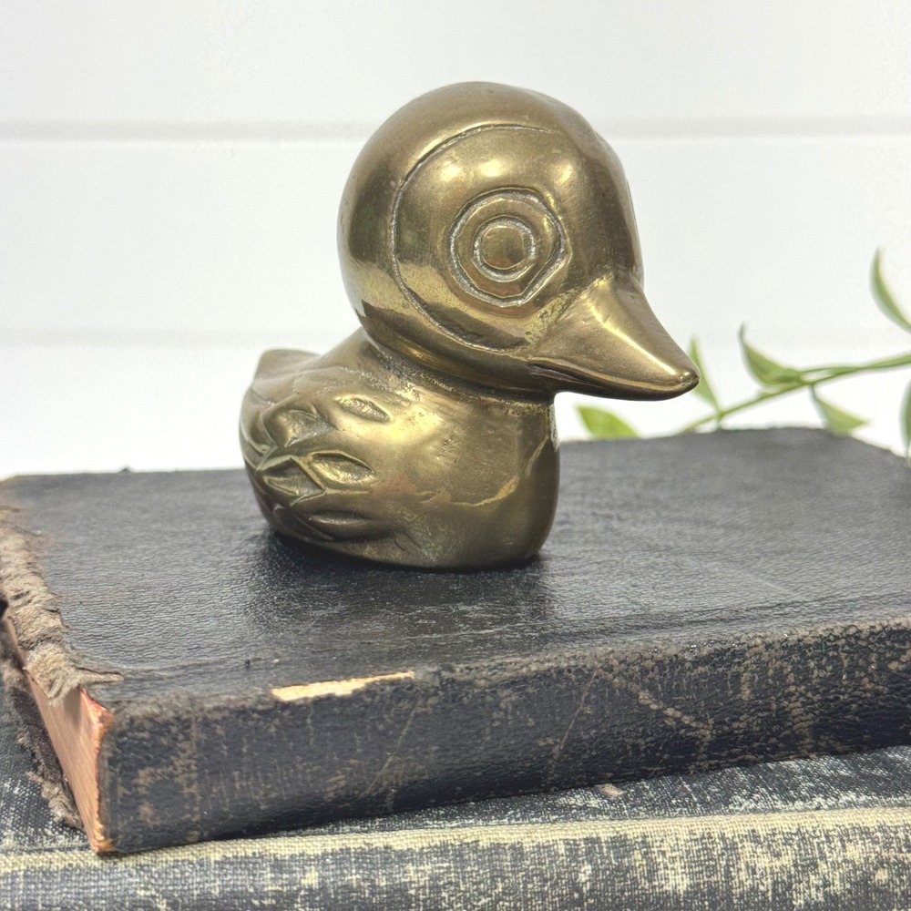 Vintage Solid Brass Duck Figurine Paperweight Small Shelf Decor
